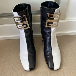 Givenchy Split Black & White Ankle Boots w/ logo